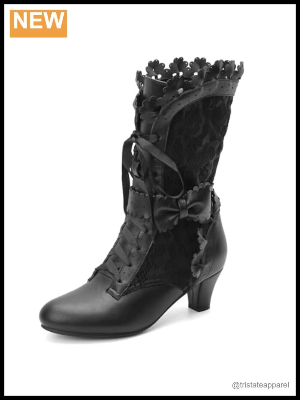 Women Victorian Style Mid Calf Lace Up Boots with Removable Bow